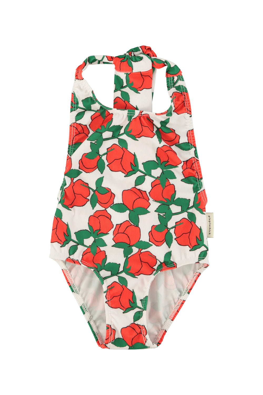 Piupiuchick SS26 - Kinder Badeanzug mit Schleife - Weiß mit roten Rosen