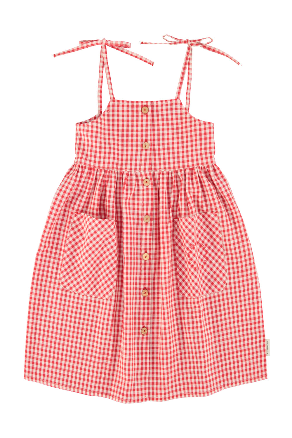 Piupiuchick SS26 - Langes Kinderkleid - Bio-Baumwolle - Rot Weiß Kariert