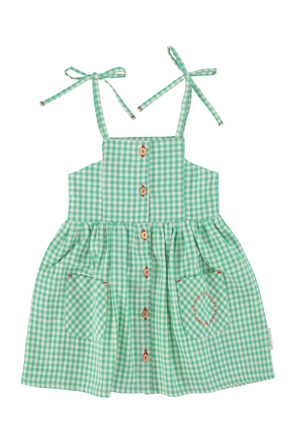 Piupiuchick SS26 - Kinderkleid - Bio-Baumwolle - Grün & Weiß Kariert