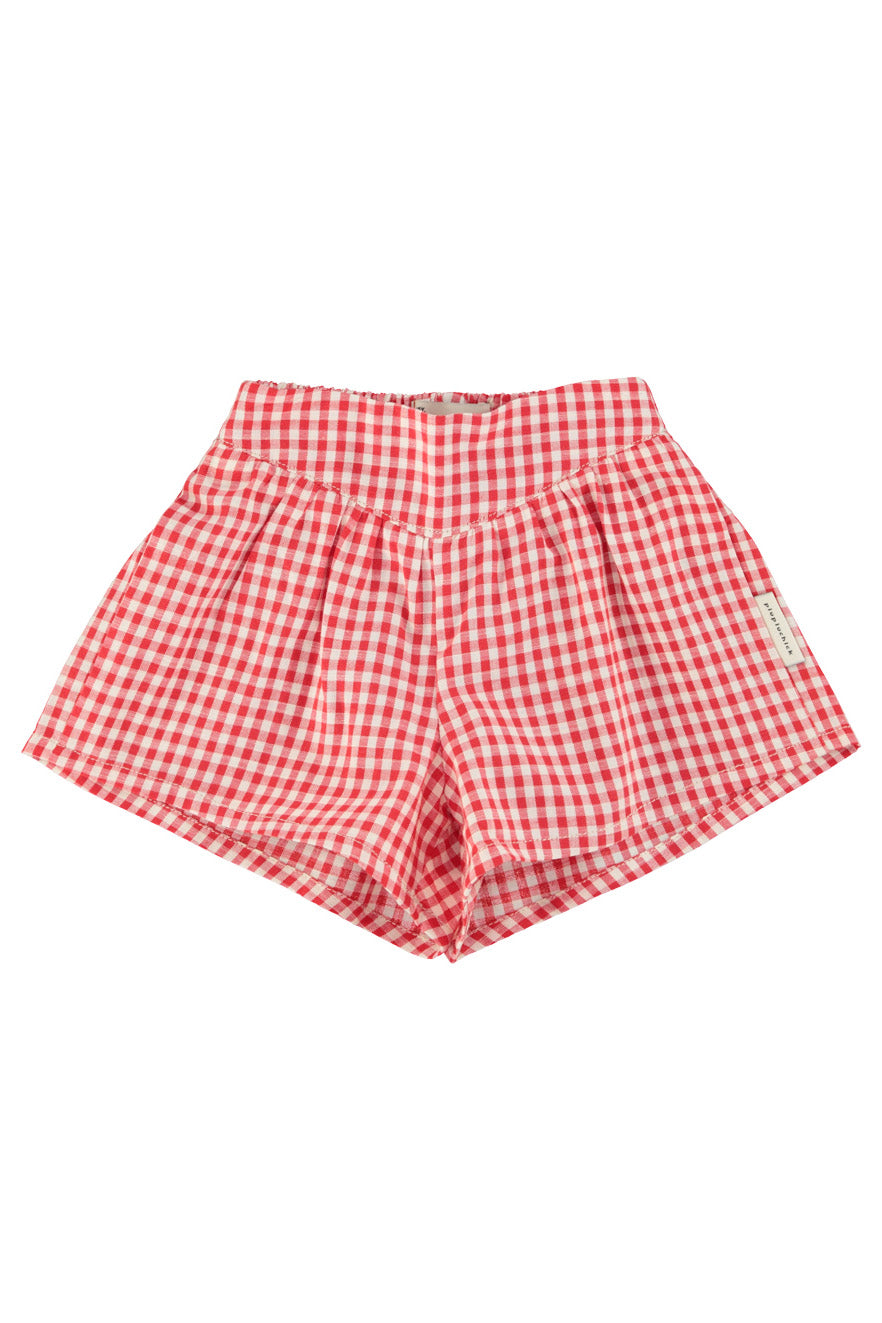 Piupiuchick SS26 - Kurze Hose für Kinder - Bio-Baumwolle - Rot Weiß Kariert