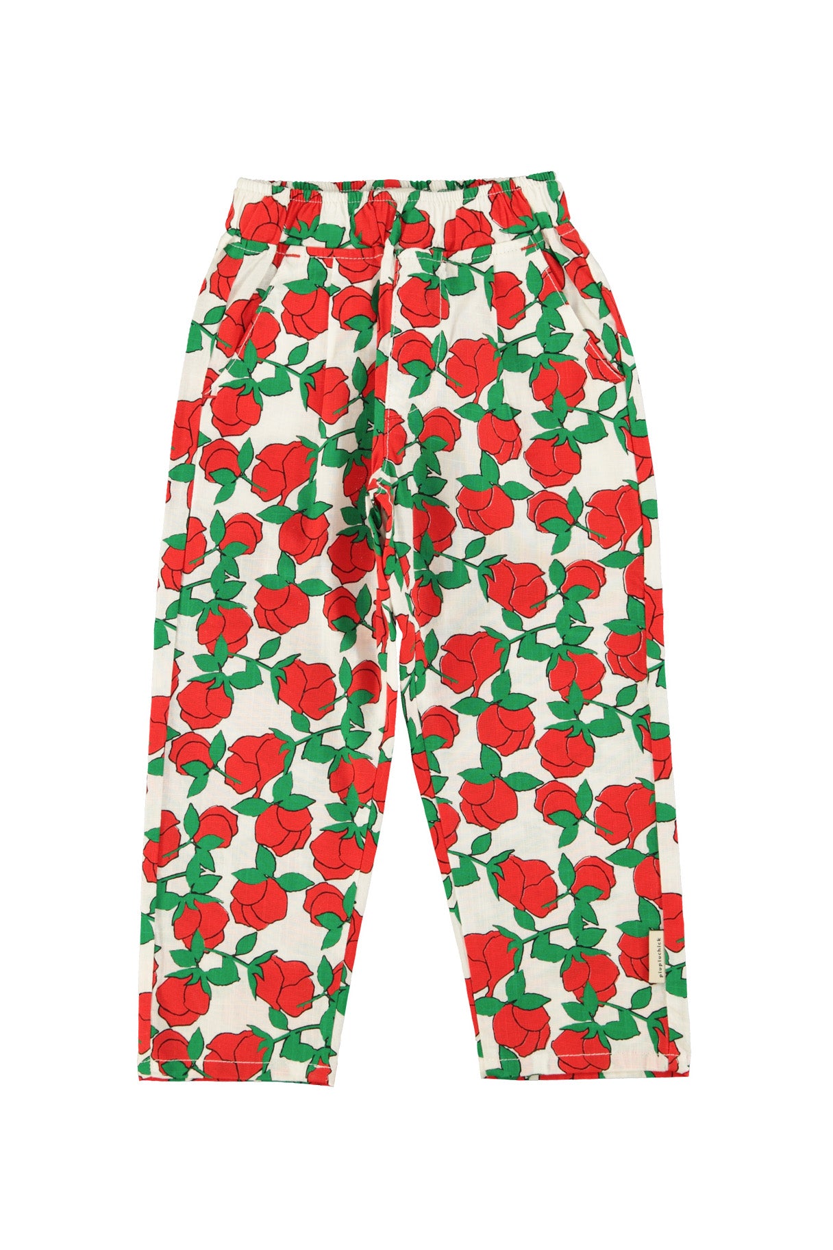 Piupiuchick SS26 - Kinder Hose - Baumwolle - Weiß mit roten Rosen