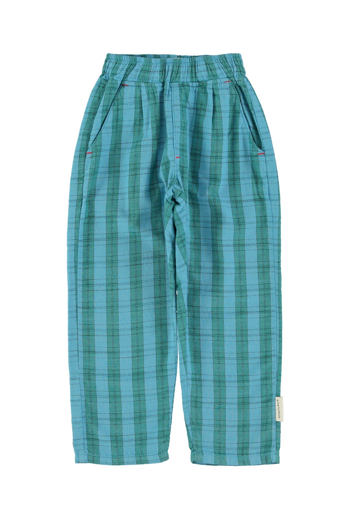Piupiuchick SS26 - Kinderhose - Bio-Baumwolle - Blau Grün Kariert