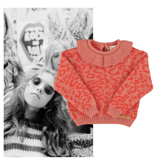 Piupiuchick AW25 - Knitted sweater w/ collar | Pink w/ animal print