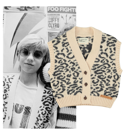 Piupiuchick AW25 - Knitted waistcoat | Light pink w/ black animal print