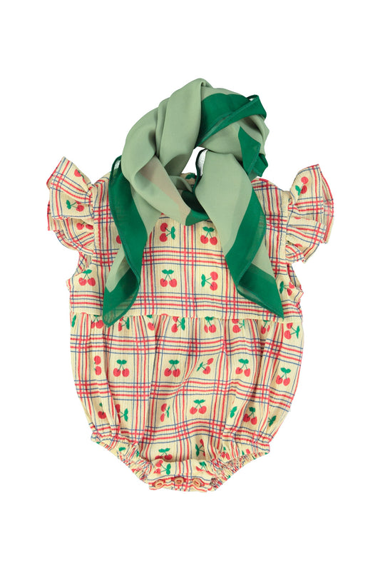 Piupiuchick SS26 - Baby Strampler - Baumwolle - Ärmerlos Gelb mit Kirschen