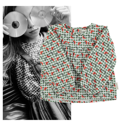 Piupiuchick AW25 - Blouse | Green checkered w/ flowers