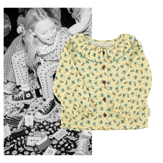Piupiuchick AW25 - Blouse w/ collar |  Yellow checkered w/ flowers