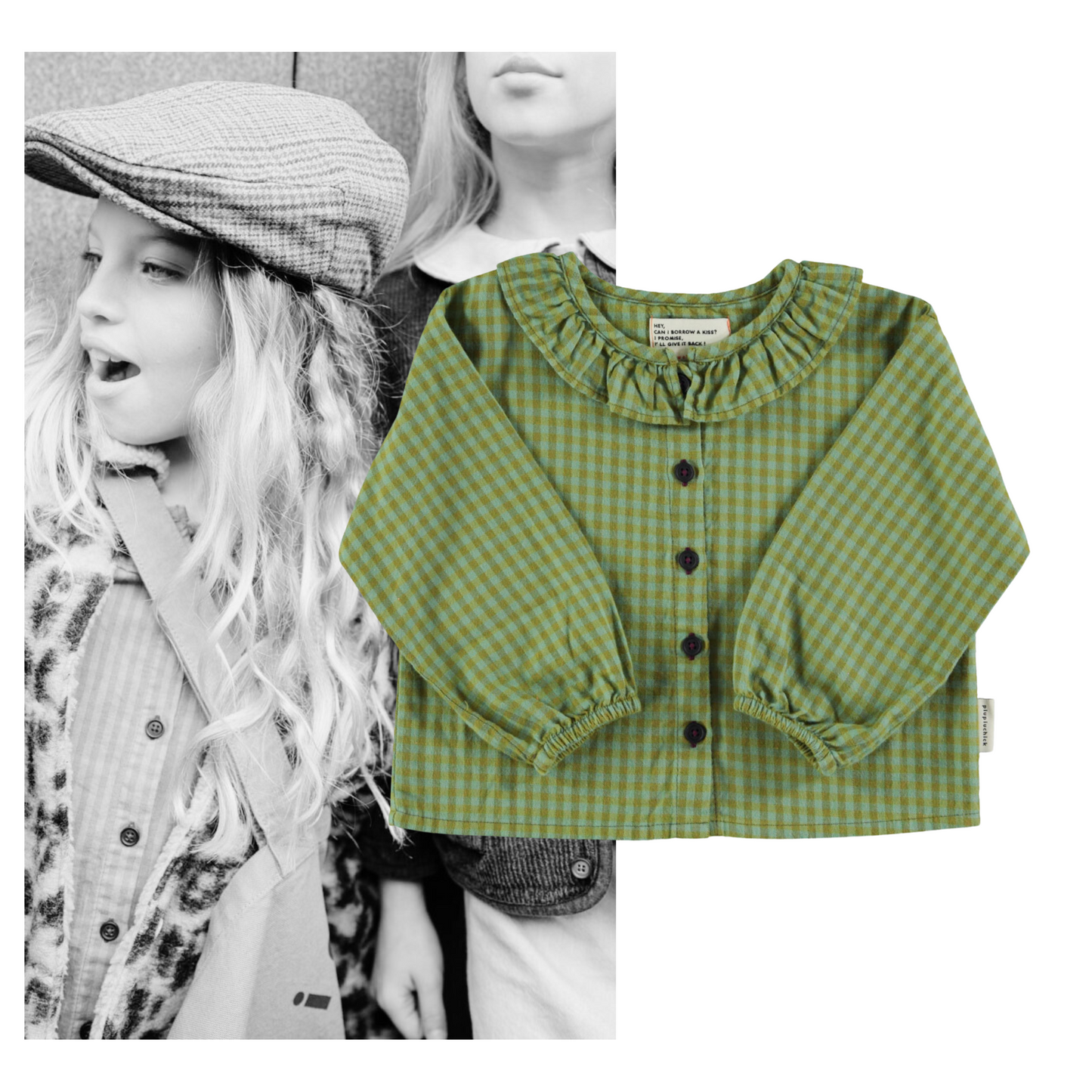 Piupiuchick AW25 - Blouse w/ collar | Green checkered