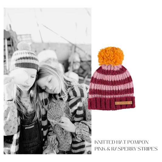 Piupiuchick - Knitted Hat Pompon Pink & Raspberry Stripes
