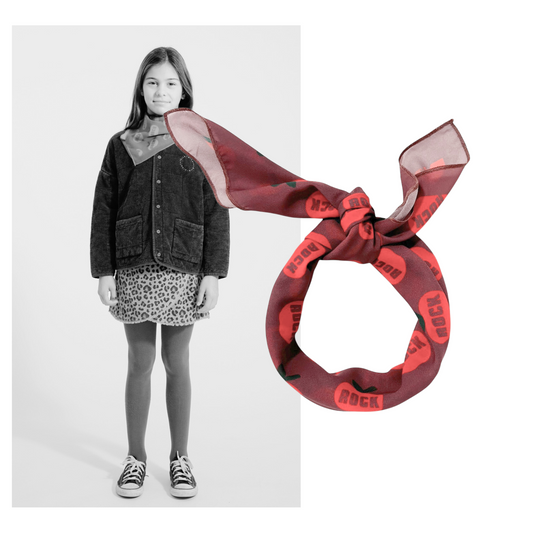 Piupiuchick AW25 - Chiffon bandana |Bordeaux w/ red apples allover