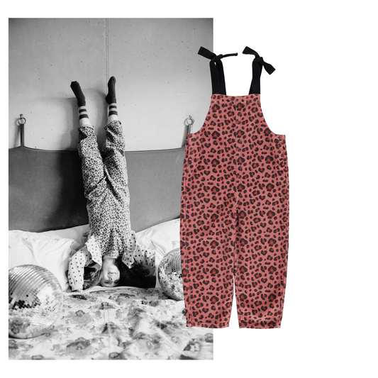 Piupiuchick AW25 - Dungarees | Pink w/ animal print