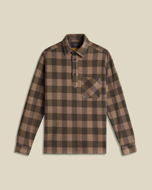 Portuguese Flannel - Langarm Hemd Herren - Baumwolle - Popover Green Braun Kariert