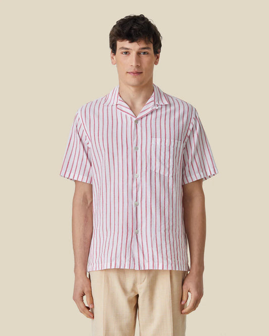 Portuguese Flannel - Kurzarmhemd Herren - 100% Bio-Baumwolle - Weiß Rot
