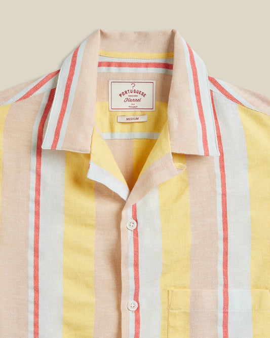 Portuguese Flannel - Kurzarmhemd Herren - Baumwolle - Rot Gelb Blau Gestreift