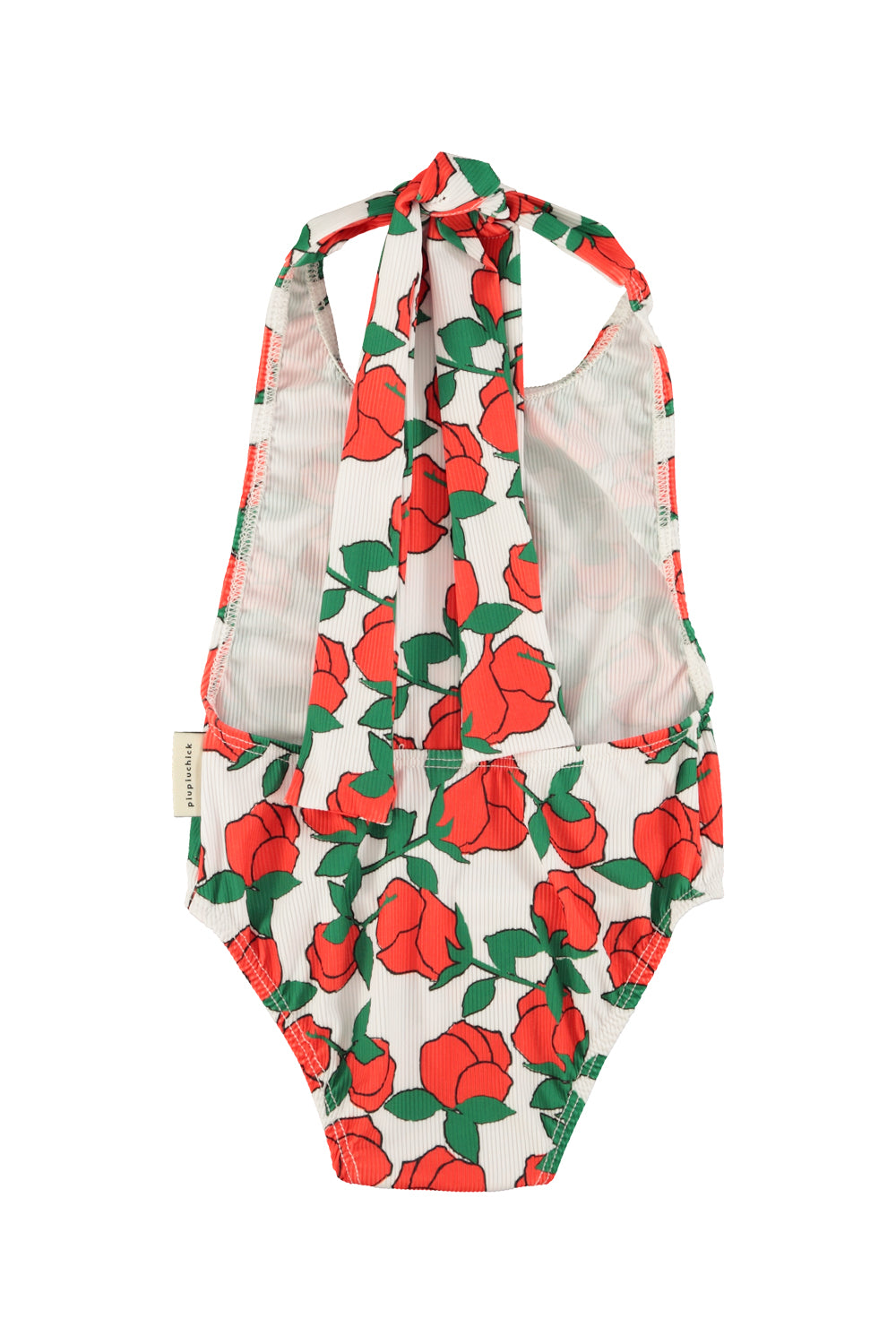 Piupiuchick SS26 - Kinder Badeanzug mit Schleife - Weiß mit roten Rosen