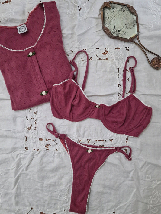 Baumwoll BH Damen ZEUS – Retro Dessous – Bordeaux Rot – Tricirculo