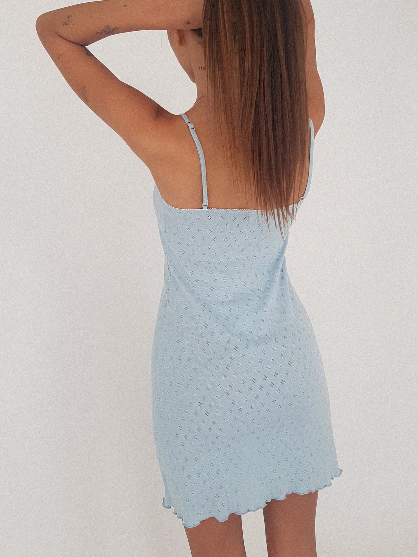Baumwoll Kleid Damen ROSE – Retro Design – Blau – Tricirculo