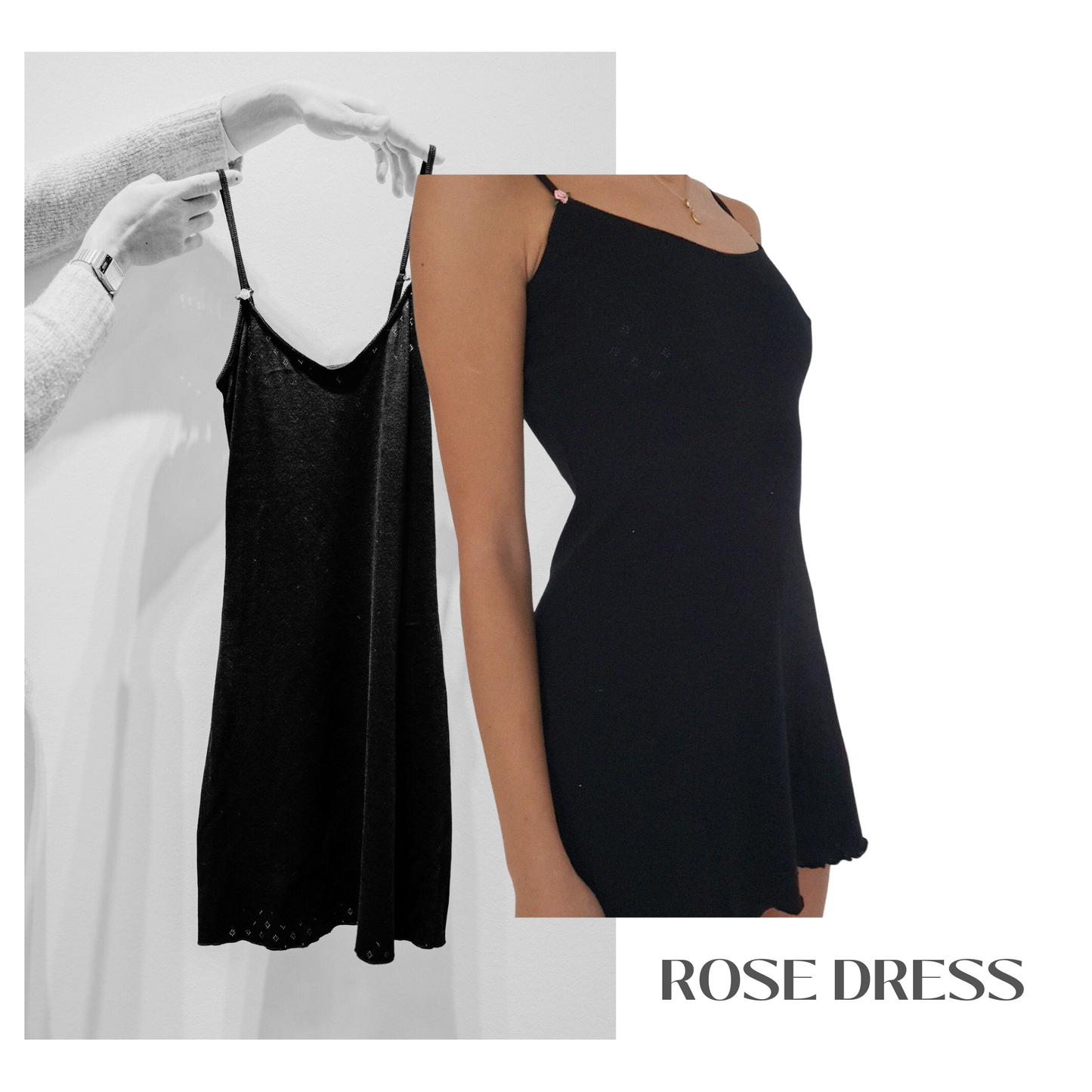 Baumwoll Kleid Damen ROSE – Retro Design – Schwarz – Tricirculo