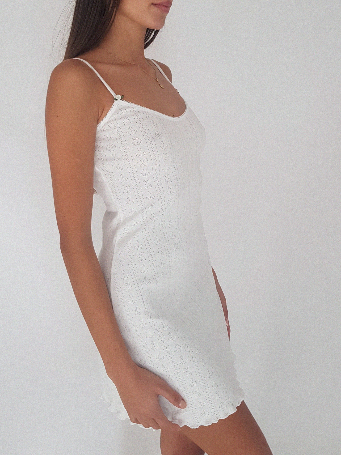 Baumwoll Kleid Damen ROSE – Retro Design – Weiß – Tricirculo