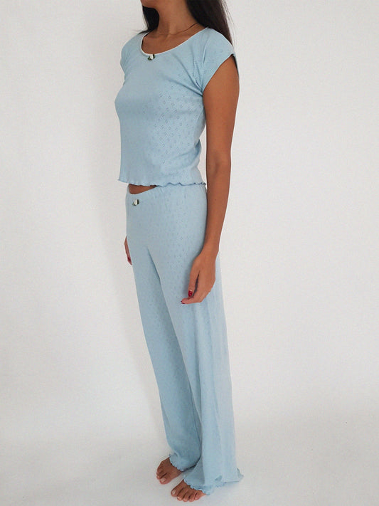 Baumwoll Loungewear Hose Damen MARGARITA – Blau – Tricirculo