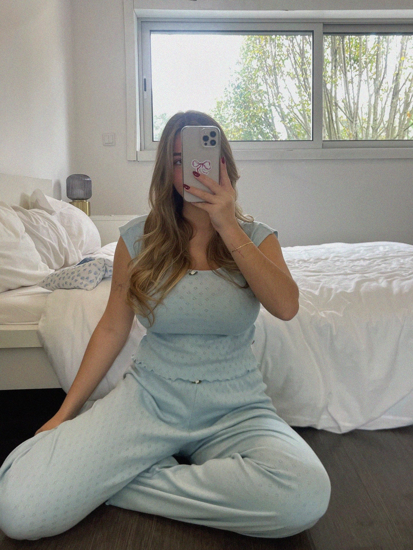 Baumwoll Loungewear Hose Damen MARGARITA – Blau – Tricirculo