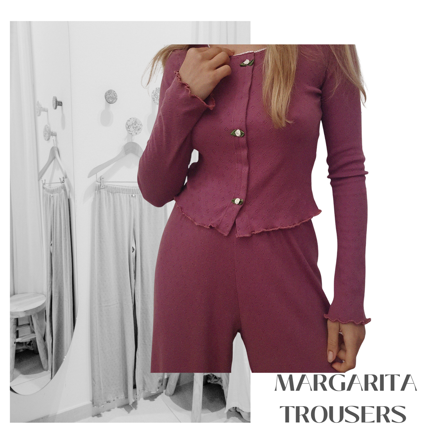 Baumwoll Loungewear Hose Damen MARGARITA – Bordeaux Rot – Tricirculo