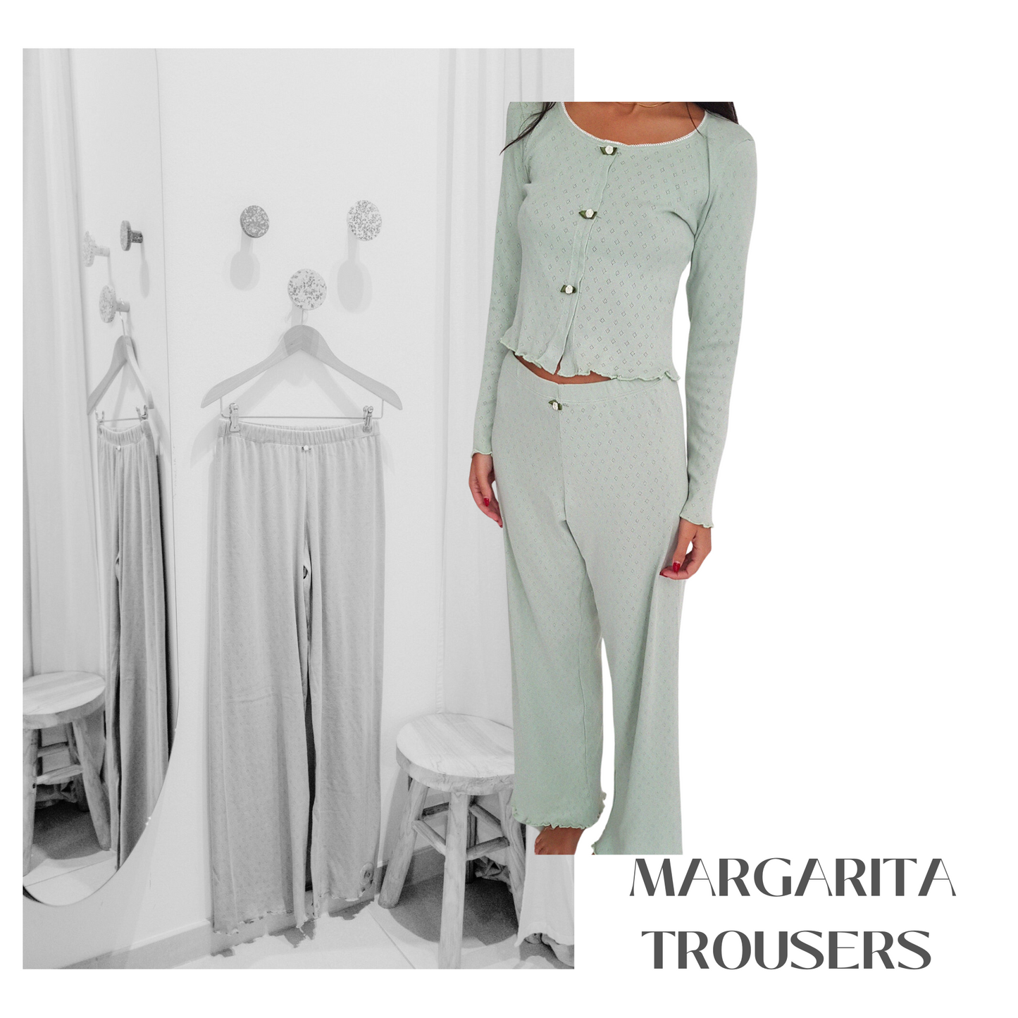 Baumwoll Loungewear Hose Damen MARGARITA – Mint – Tricirculo