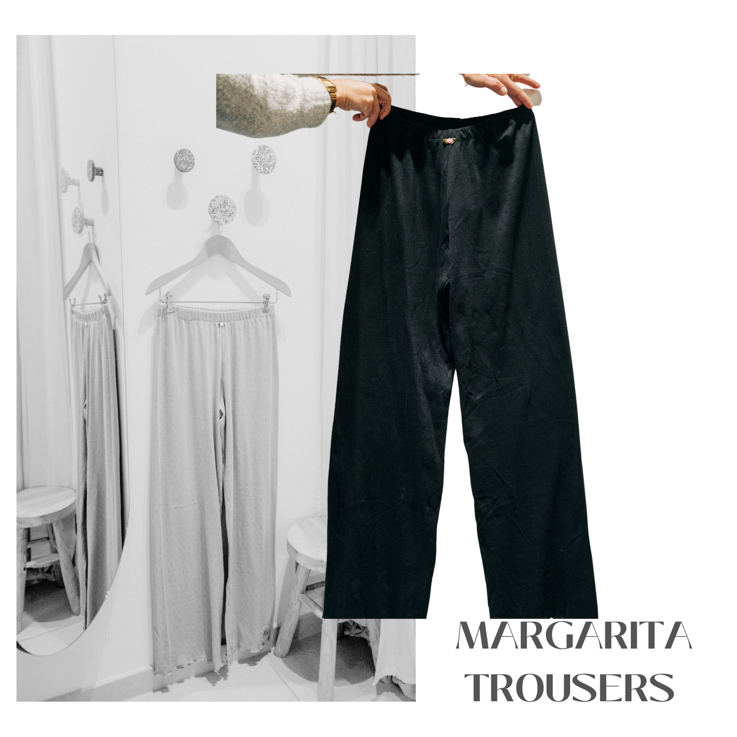 Baumwoll Loungewear Hose Damen MARGARITA – Schwarz – Tricirculo