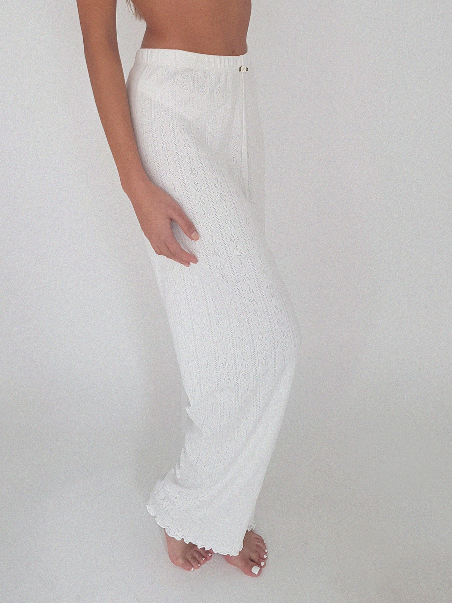 Baumwoll Loungewear Hose Damen MARGARITA – Weiß – Tricirculo