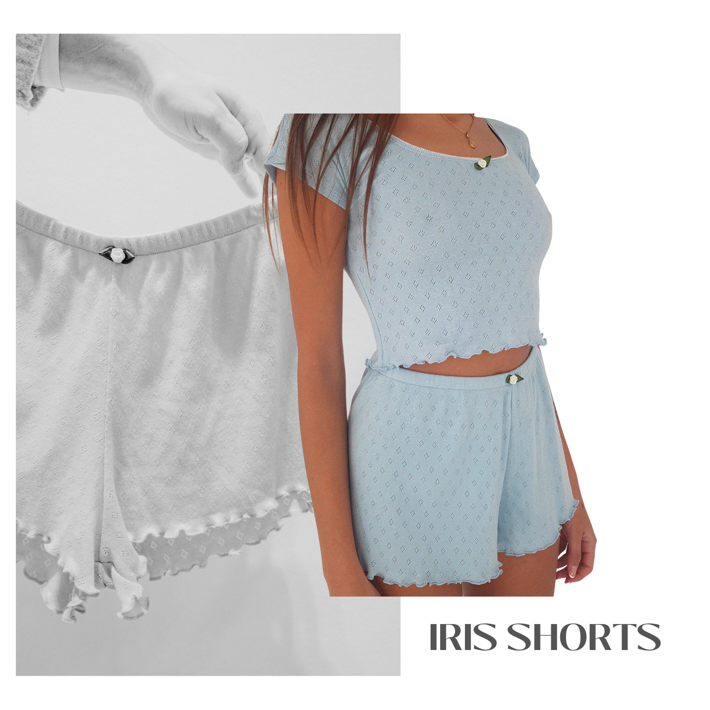 Baumwoll Shorts Damen IRIS – Retro Loungewear – Blau – Tricirculo