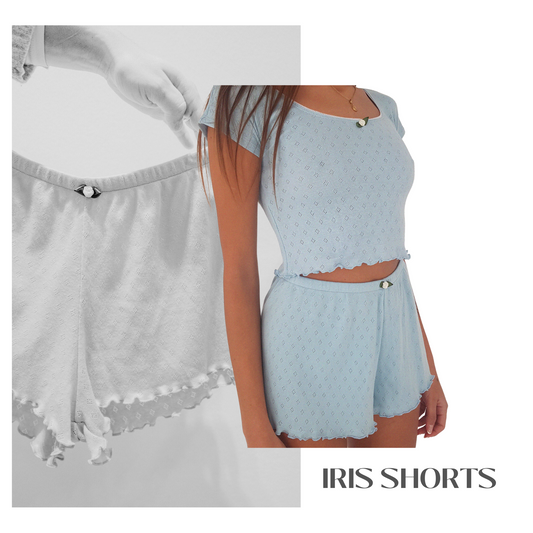 Baumwoll Shorts Damen IRIS – Retro Loungewear – Blau – Tricirculo
