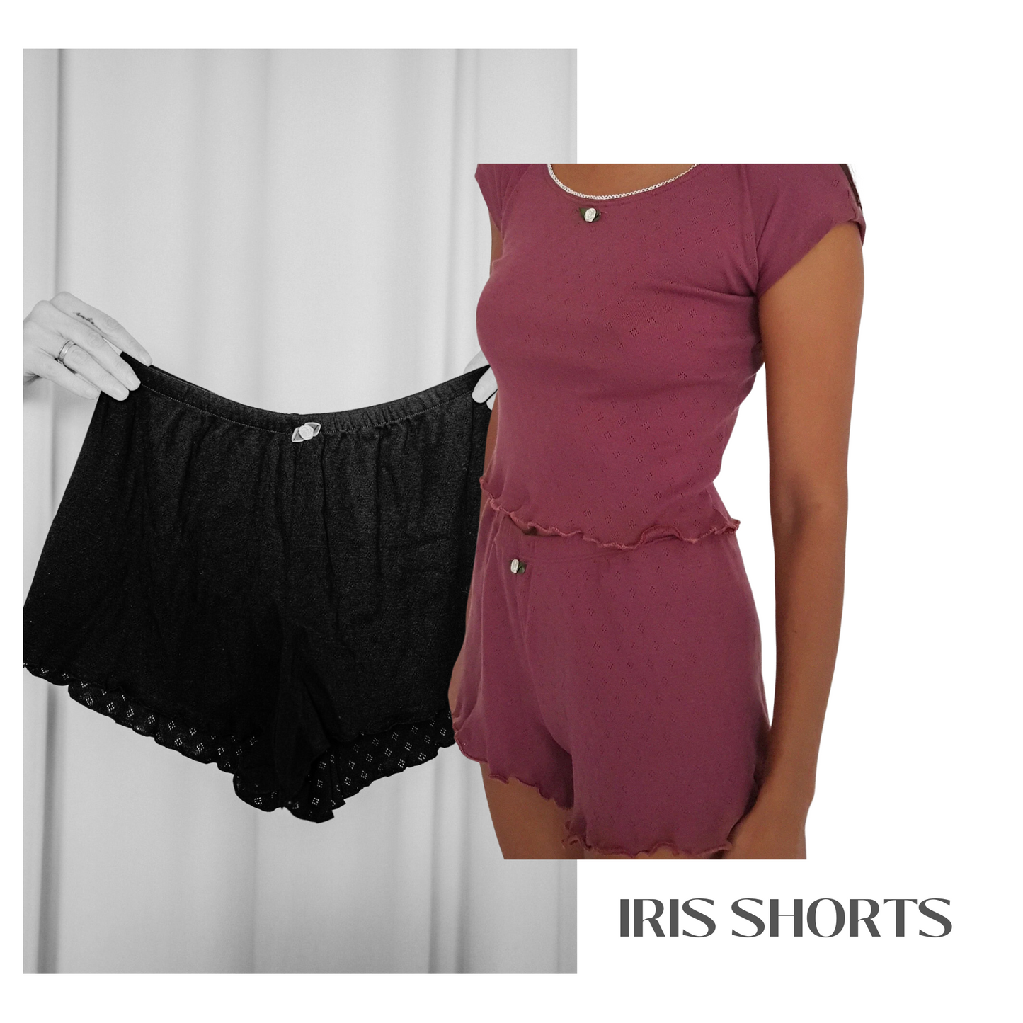 Baumwoll Shorts Damen IRIS – Retro Loungewear – Bordeaux Rot – Tricirculo