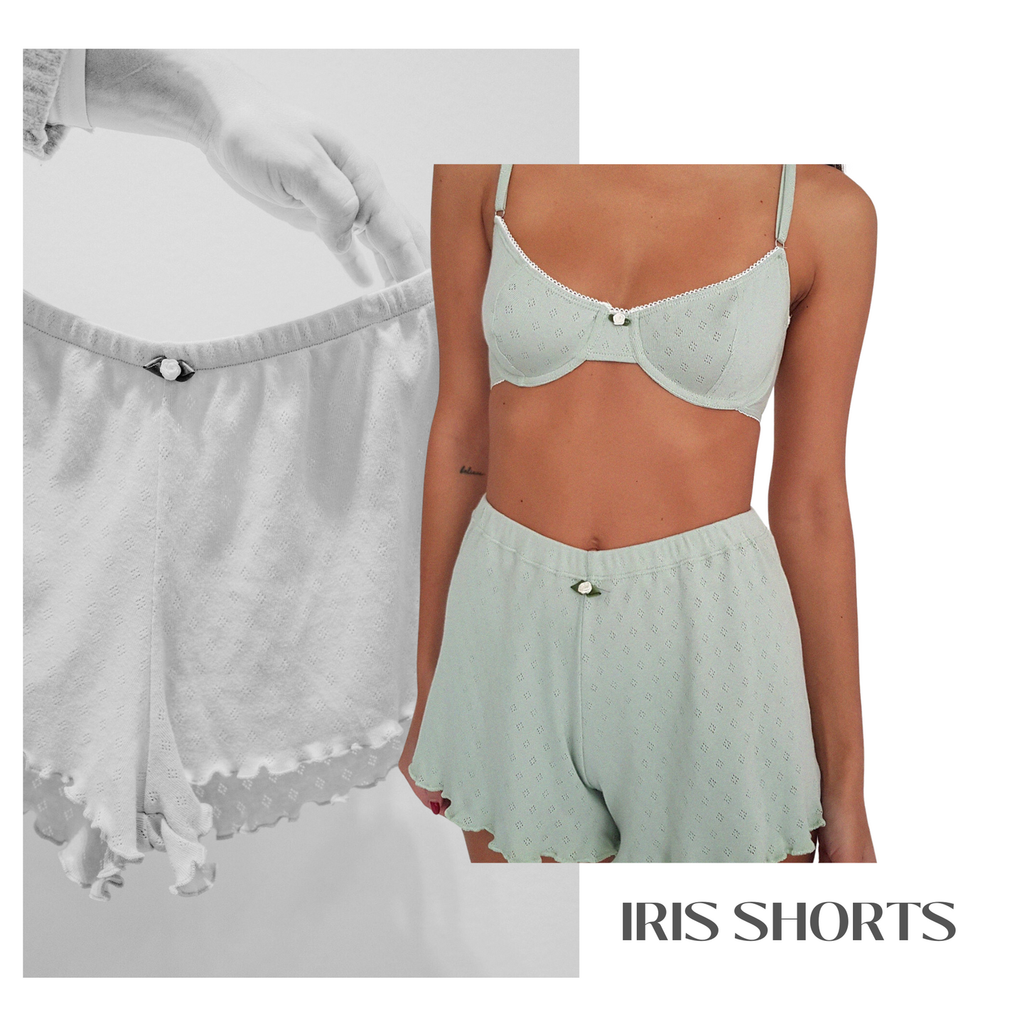 Baumwoll Shorts Damen IRIS – Retro Loungewear – Mint – Tricirculo