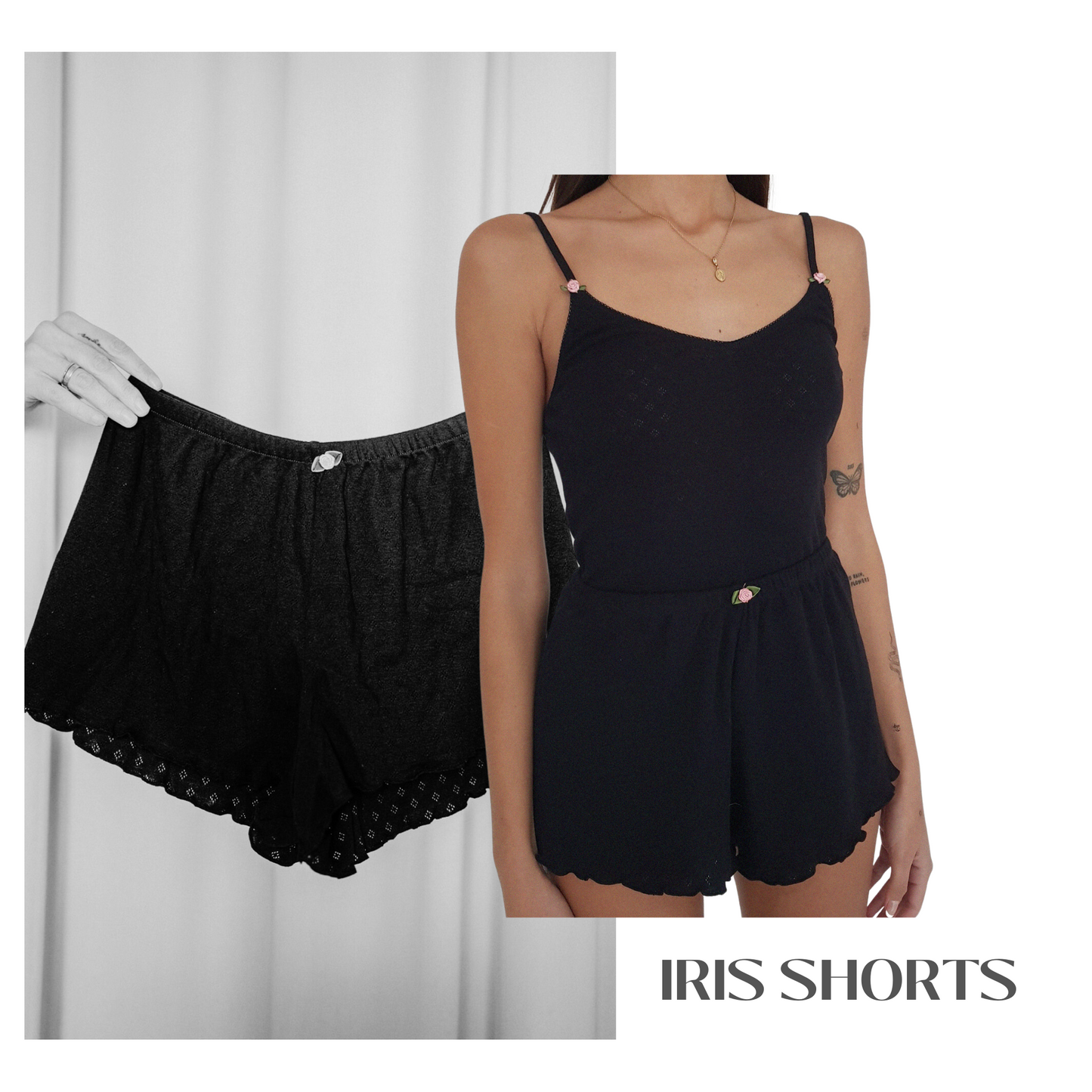 Baumwoll Shorts Damen IRIS – Retro Loungewear – Schwarz – Tricirculo