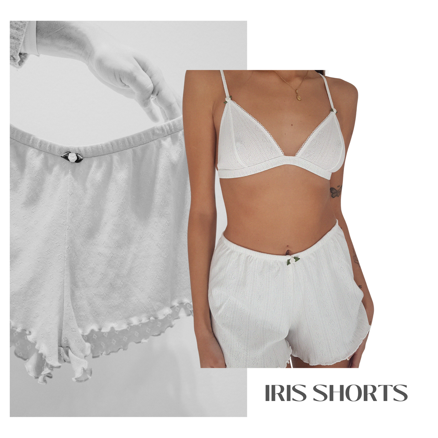 Baumwoll Shorts Damen IRIS – Retro Loungewear – Weiß – Tricirculo