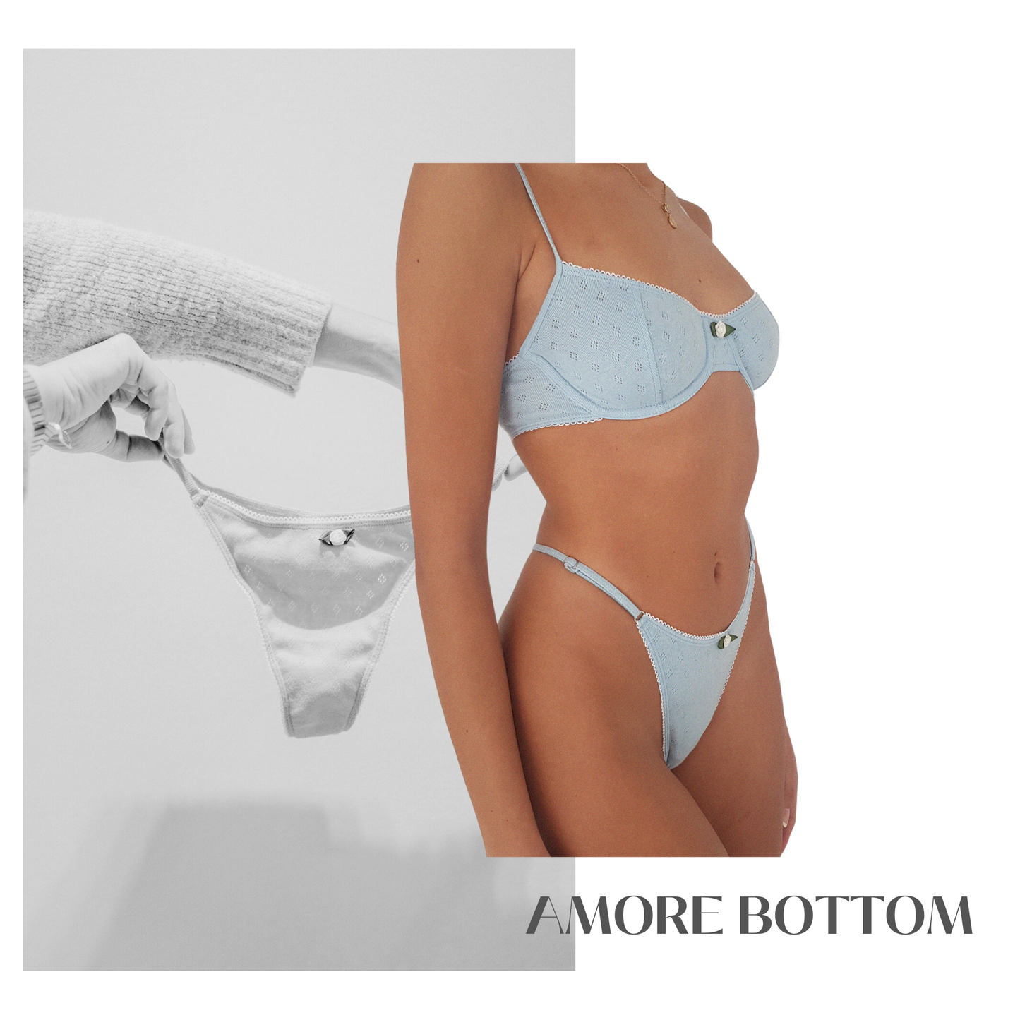 Baumwoll String Tanga Damen AMORE – Retro Dessous – Blau – Tricirculo