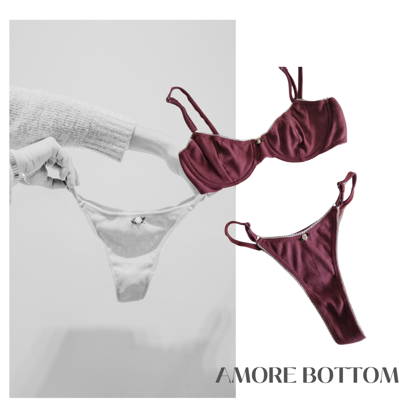 Baumwoll String Tanga Damen AMORE – Retro Dessous – Bordeaux Rot – Tricirculo