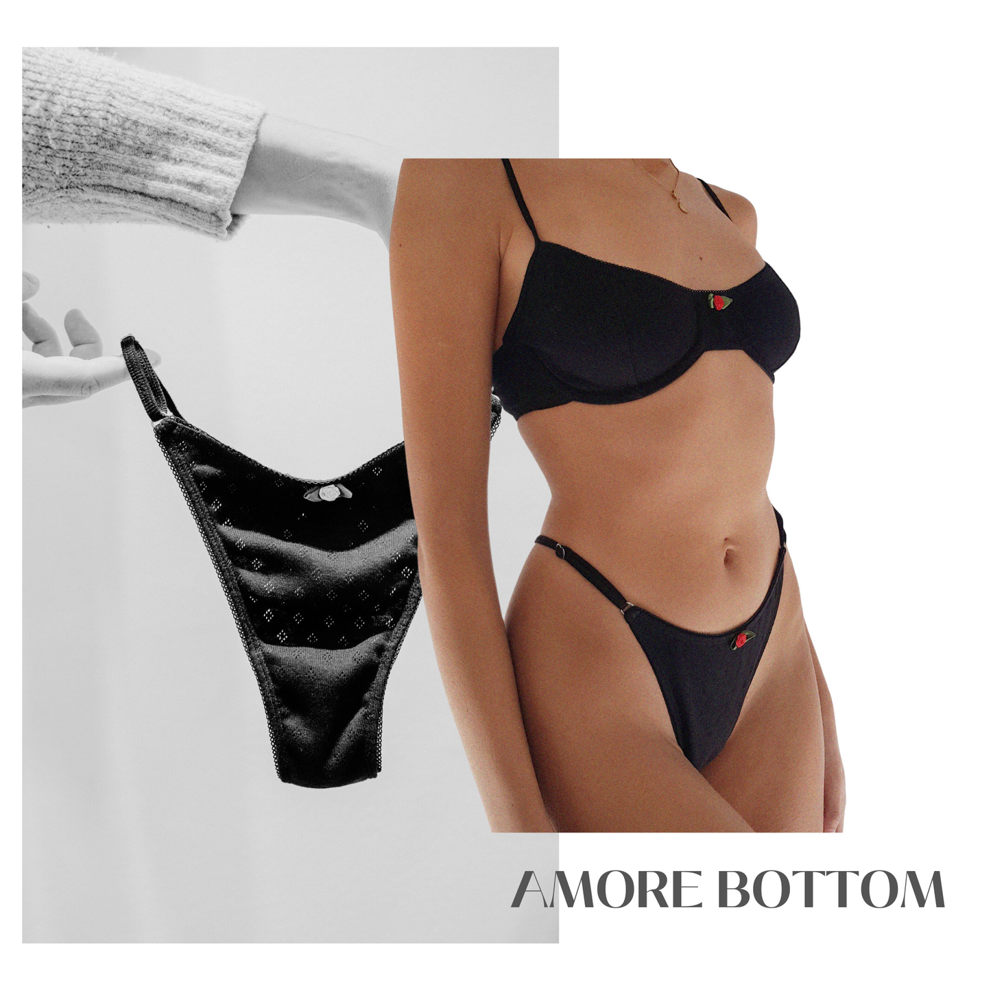 Baumwoll String Tanga Damen AMORE – Retro Dessous – Schwarz – Tricirculo