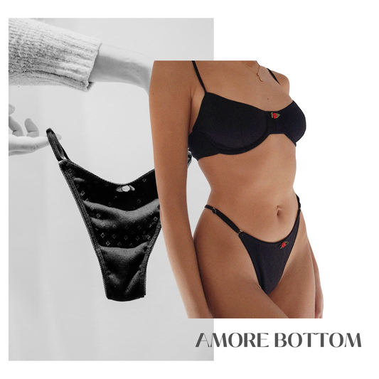 Baumwoll String Tanga Damen AMORE – Retro Dessous – Schwarz – Tricirculo