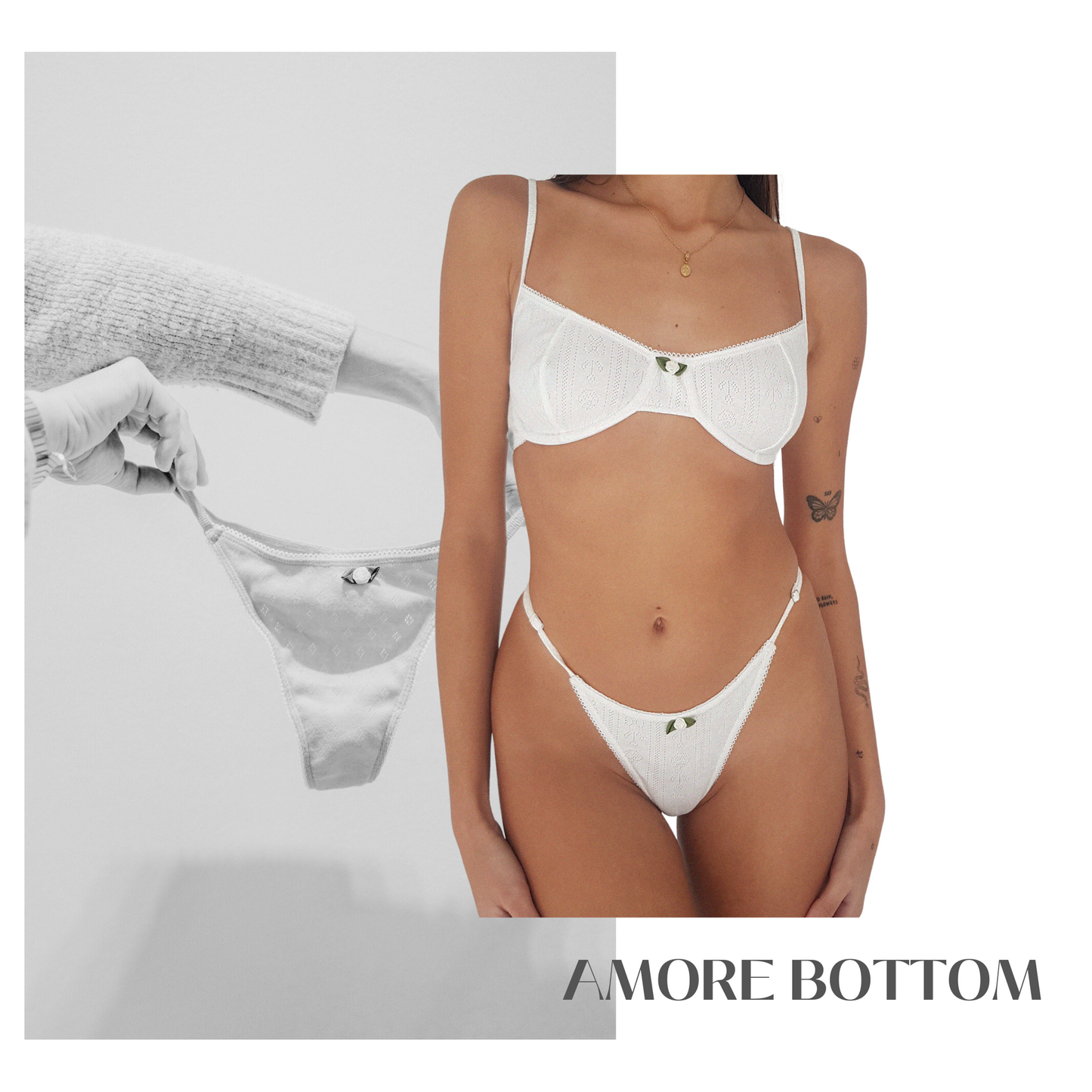Baumwoll String Tanga Damen AMORE – Retro Dessous – Weiß – Tricirculo
