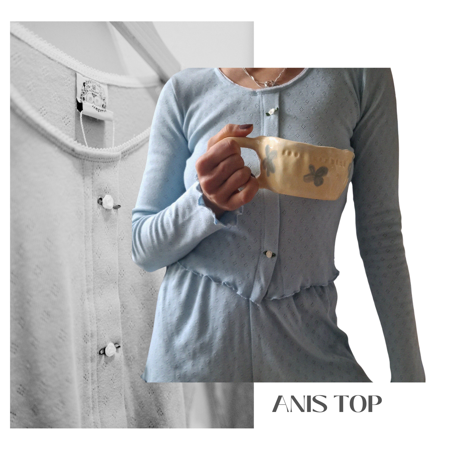 Baumwoll Top Damen ANIS – Retro Design – Blau – Tricirculo