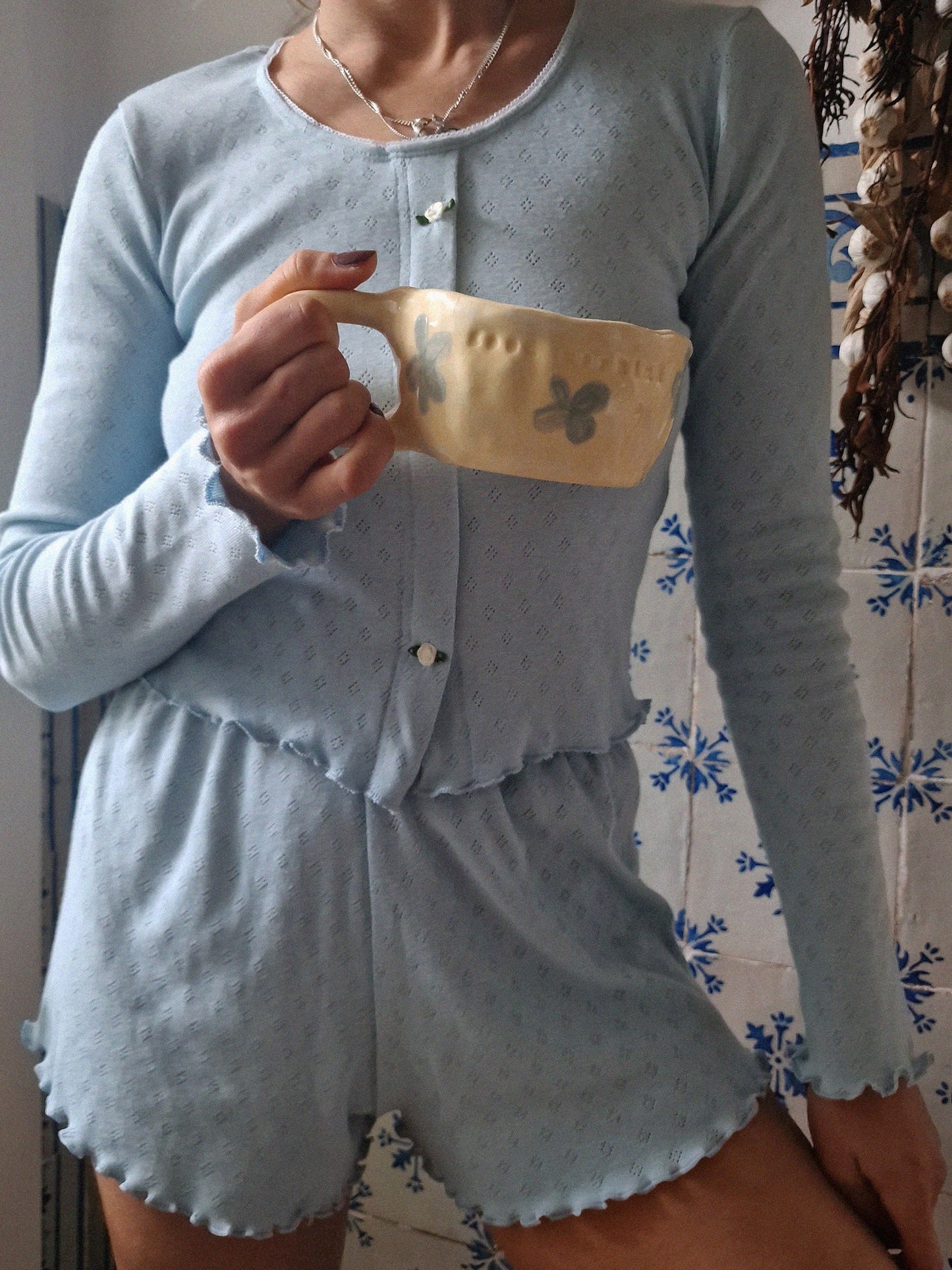 Baumwoll Top Damen ANIS – Retro Design – Blau – Tricirculo