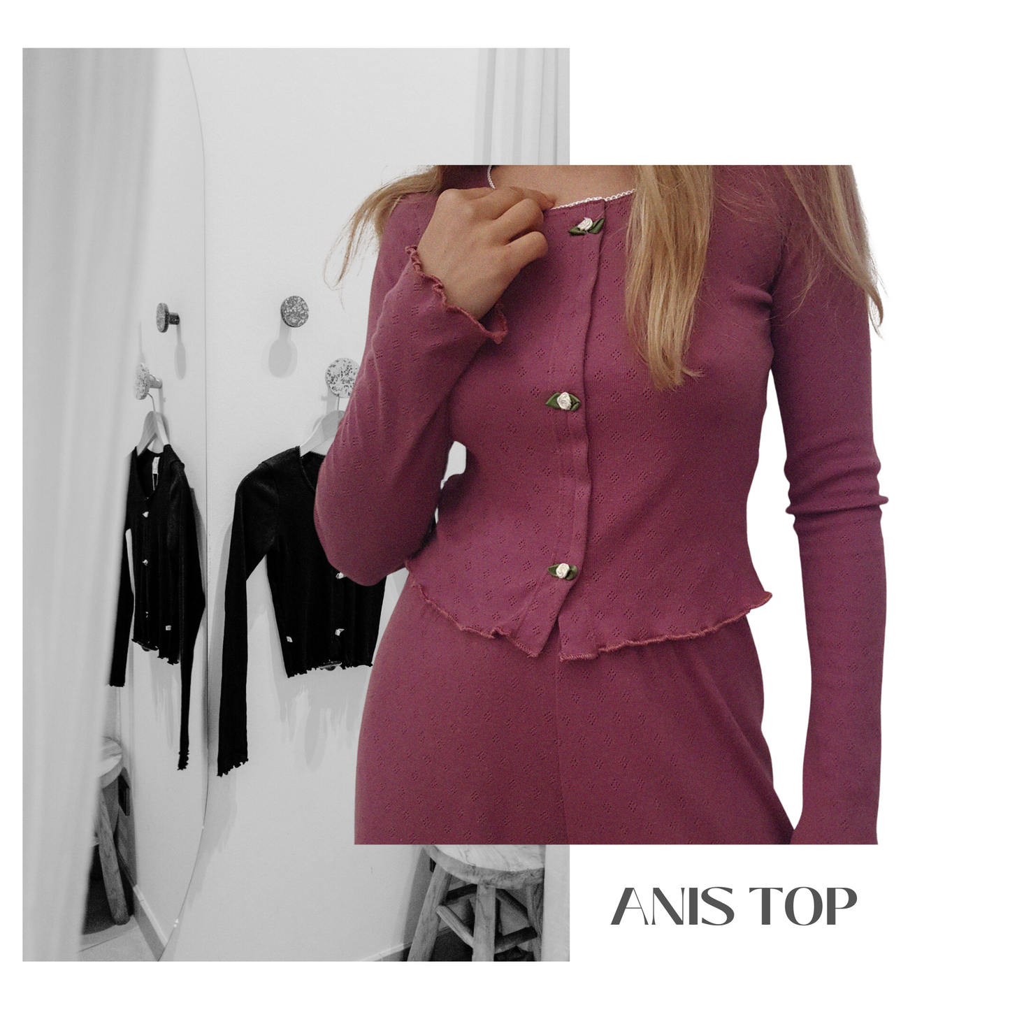Baumwoll Top Damen ANIS – Retro Design – Bordeaux Rot – Tricirculo