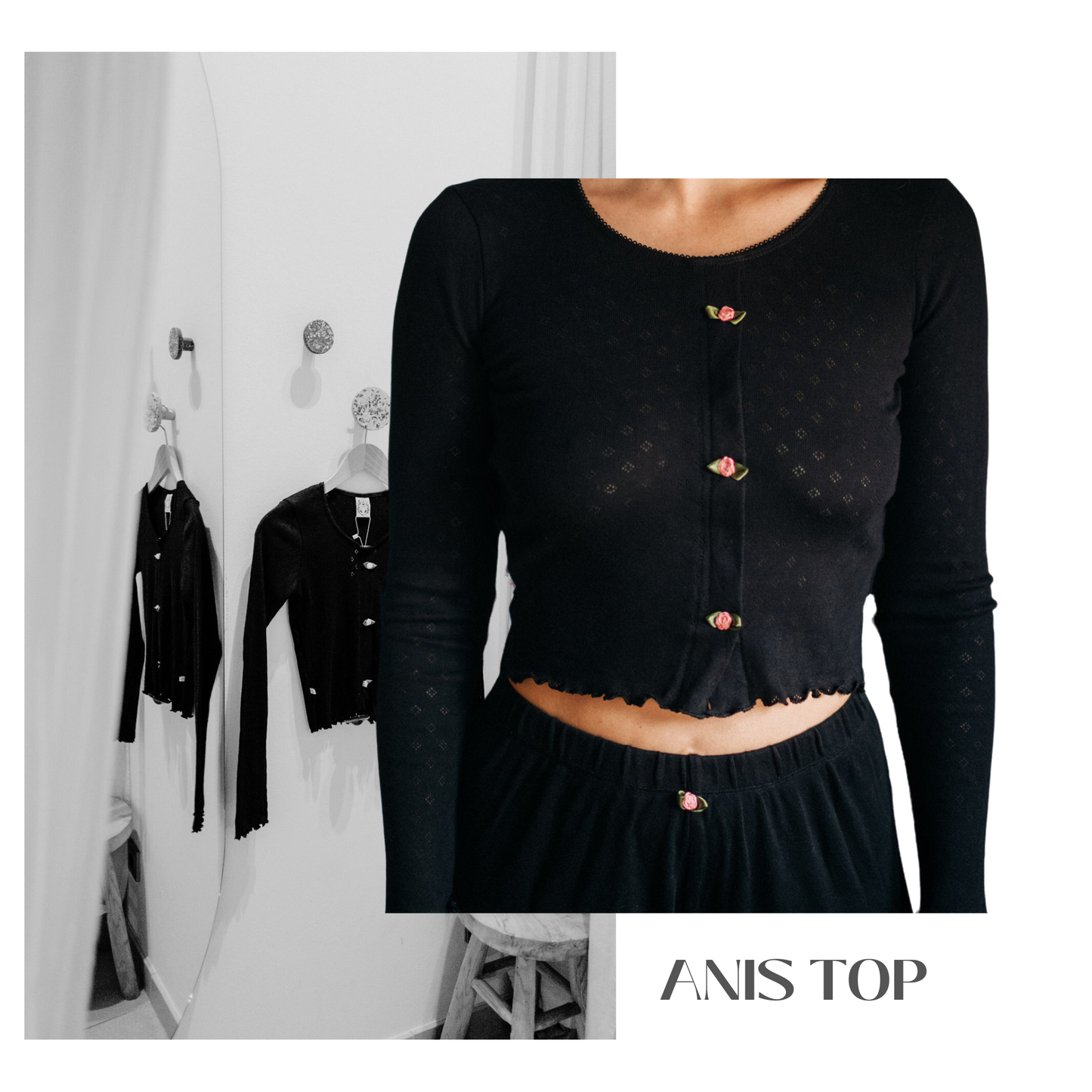 Baumwoll Top Damen ANIS – Retro Design – Schwarz – Tricirculo