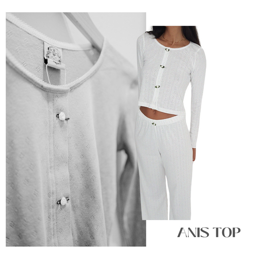 Baumwoll Top Damen ANIS – Retro Design – Weiß – Tricirculo