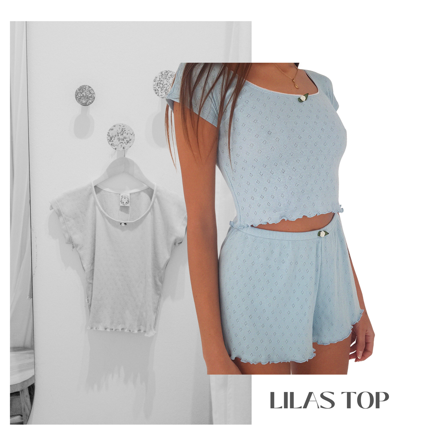 Baumwoll Top Damen LILAS – Retro Design – Blau – Tricirculo