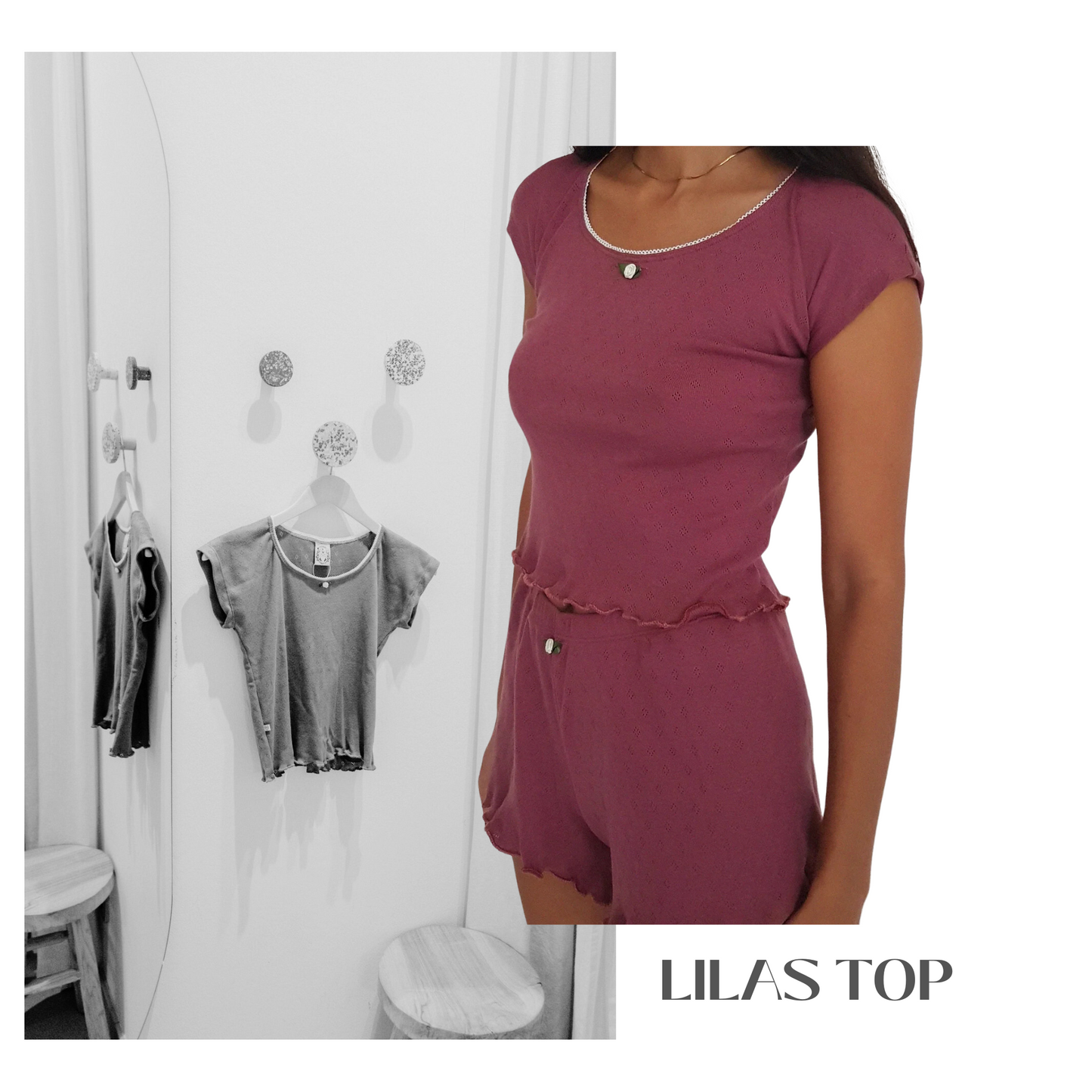 Baumwoll Top Damen LILAS – Retro Design – Bordeaux Rot – Tricirculo