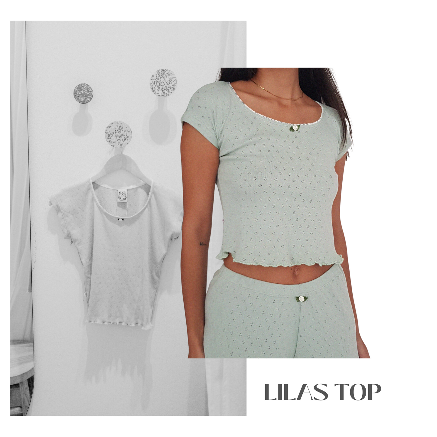 Baumwoll Top Damen LILAS – Retro Design – Mint – Tricirculo