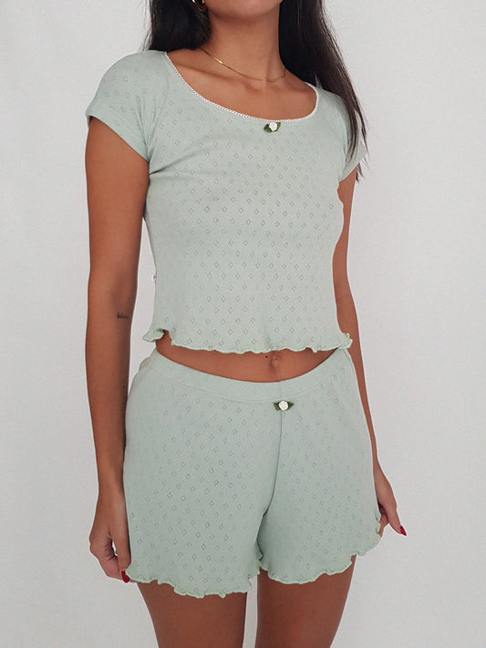Baumwoll Top Damen LILAS – Retro Design – Mint – Tricirculo