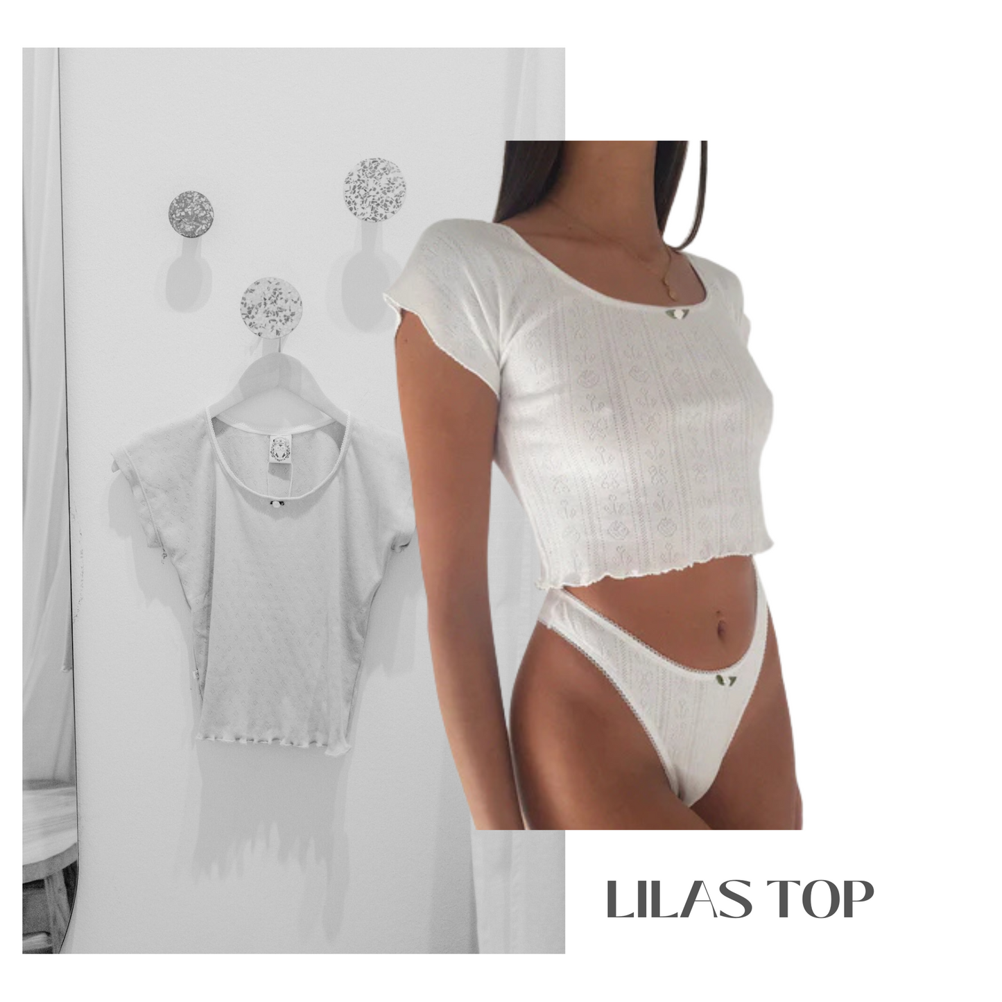 Baumwoll Top Damen LILAS – Retro Design – Weiß – Tricirculo